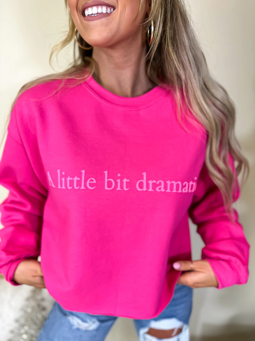 "A Little Bit Dramatic" Hot Pink Heliconia Cropped Puff Graphic Crew