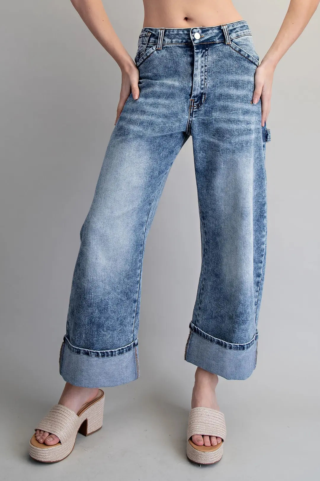 "Angie" Cuffed Mid Wash Jeans