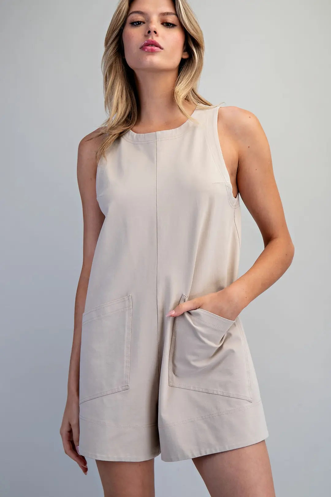 "Macie" Sleeveless Patch Pocket Romper (Multiple Colors)