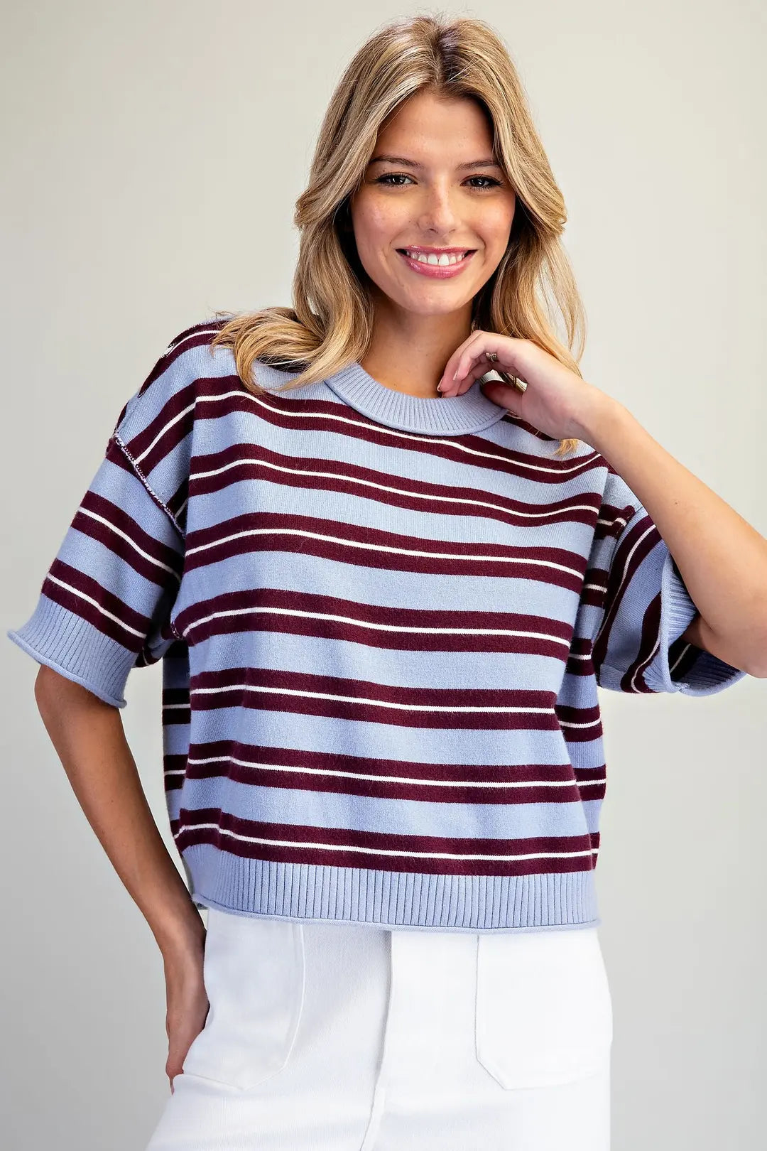 "Josephine" Striped SS Knit Sweater