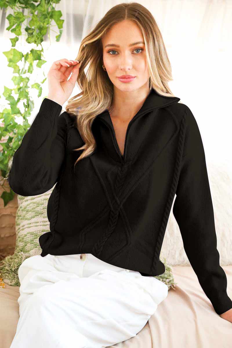 "Zena" Half Zip Textured Detail Sweater (multiple colors)