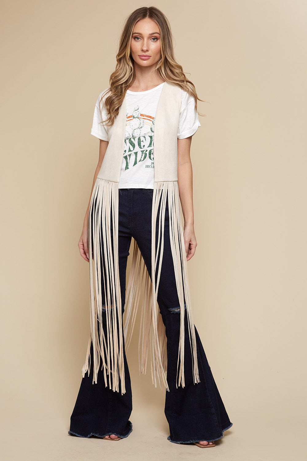 Saints & Hearts Suede Long Fringe Vest