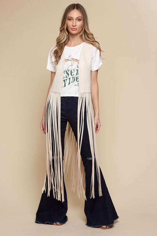 Saints & Hearts Suede Long Fringe Vest