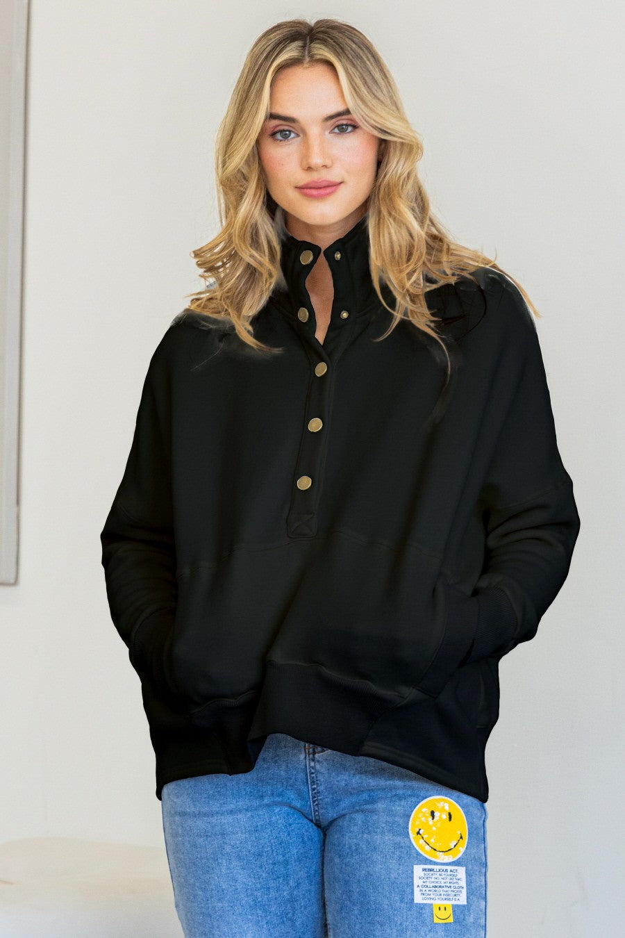 "Oh Snap" Curvy Washed High Neck Sweatshirt