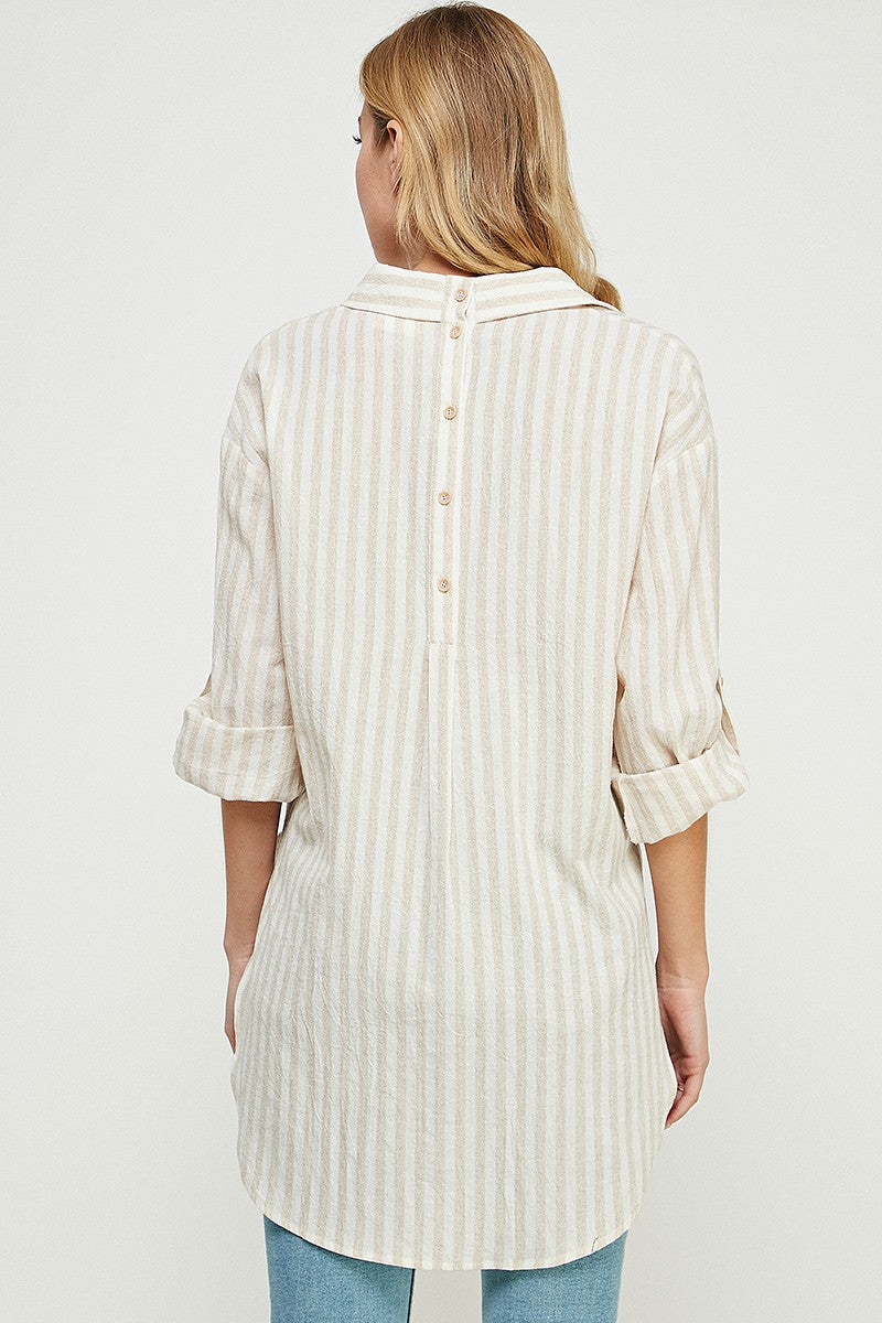 "Addison" Breezy Linen Curvy Boyfriend Shirt- Natural
