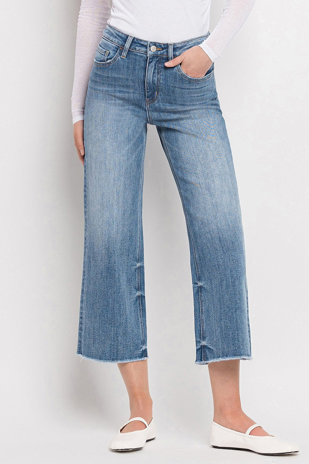 Vervet "Olivia" Super High Rise Raw Hem Wide Leg Jeans