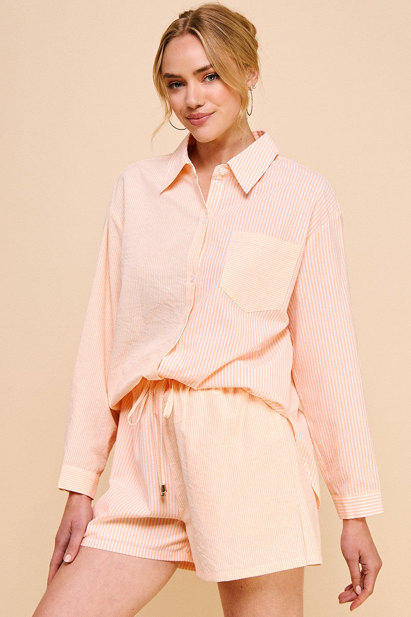 Orange Striped button up set