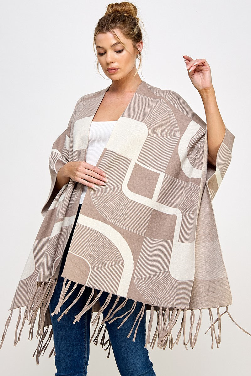"LANEY" Fine Gauge Zen Geo Fringed Pancho