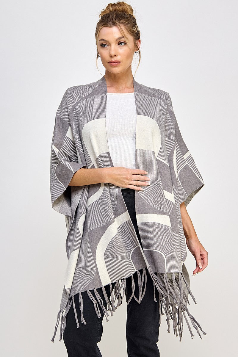 "LANEY" Fine Gauge Zen Geo Fringed Pancho