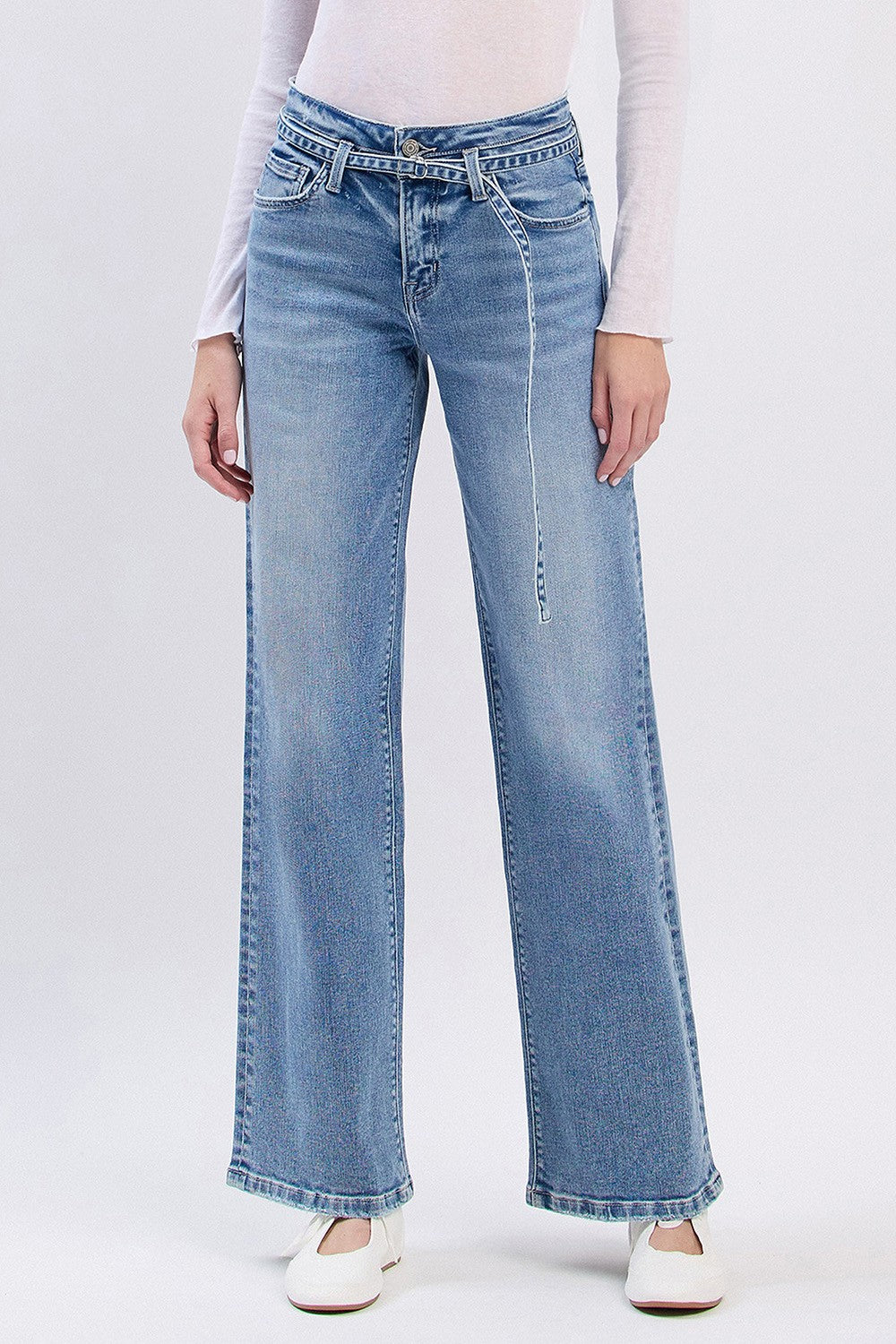 Vervet High Rise Self Belt Wide Jeans