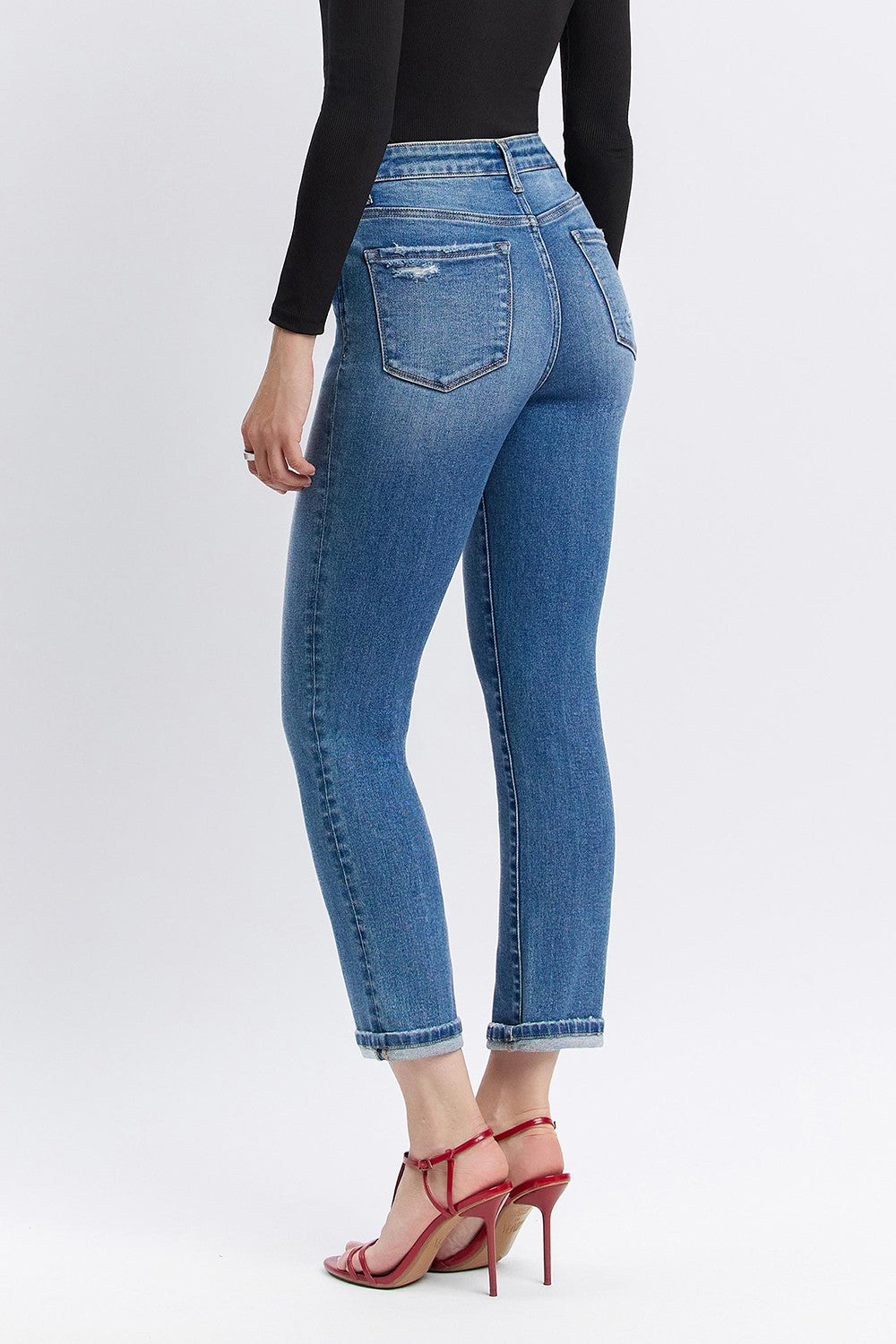High Rise Cuffed Slim Straight