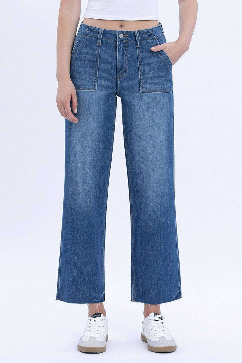 High Rise Crop Utility Pocket Straight Jeans