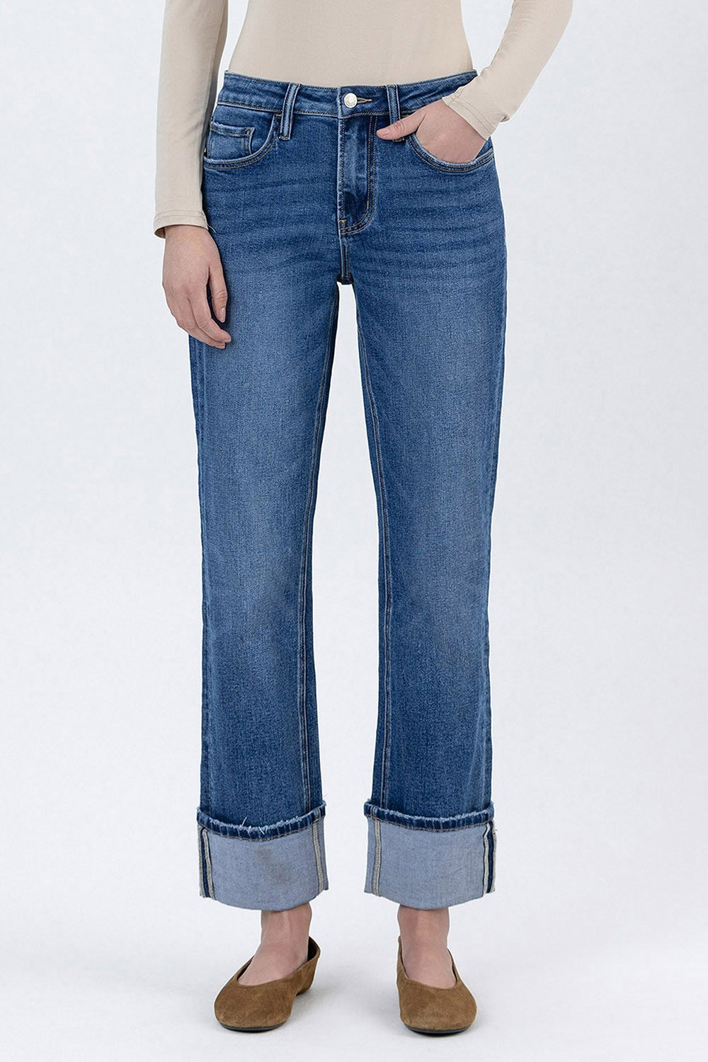 Lovervet High Rise Cuffed Ankle Straight Jeans
