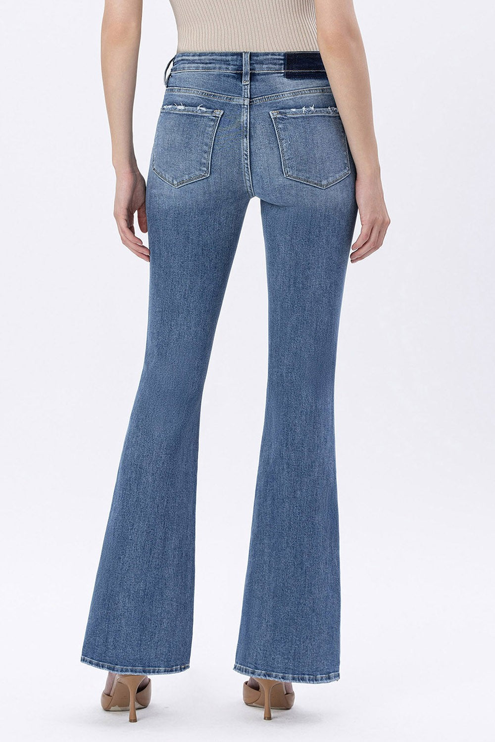 High Rise Slant Cut Hem Flare Jeans