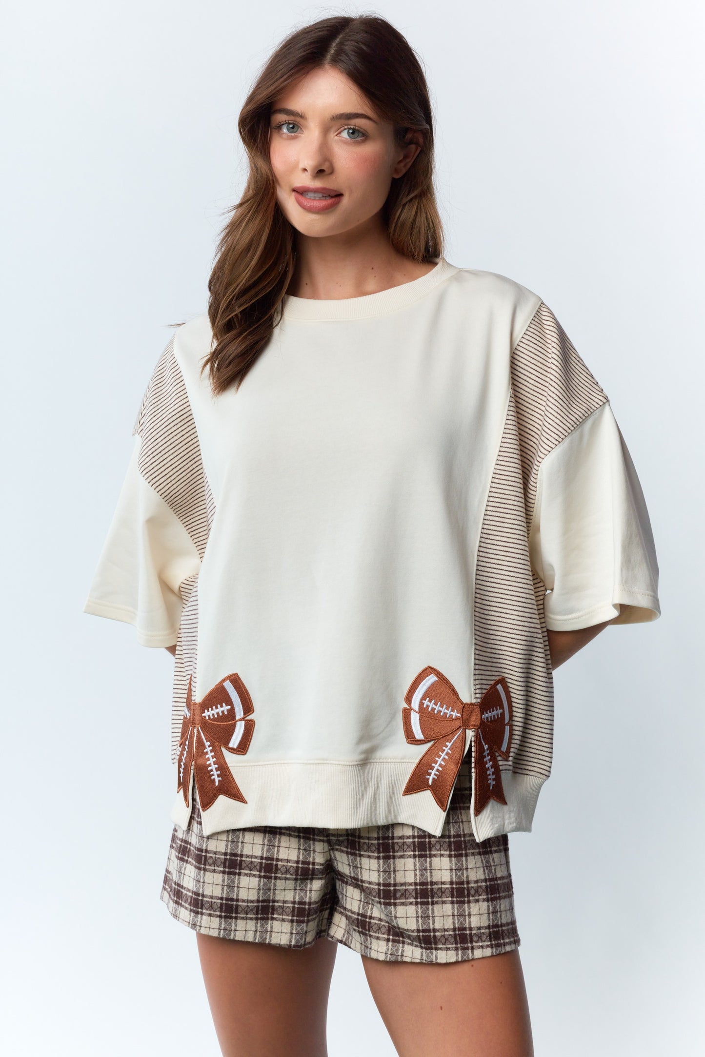 "First Down" Football Bow Embroidered Top