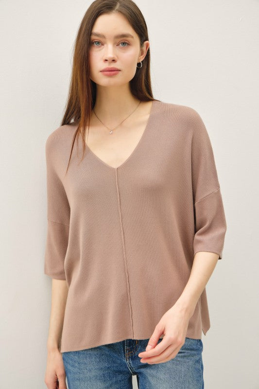 "Langston" Short Sleeve Line Detail Sweater (multiple colors)