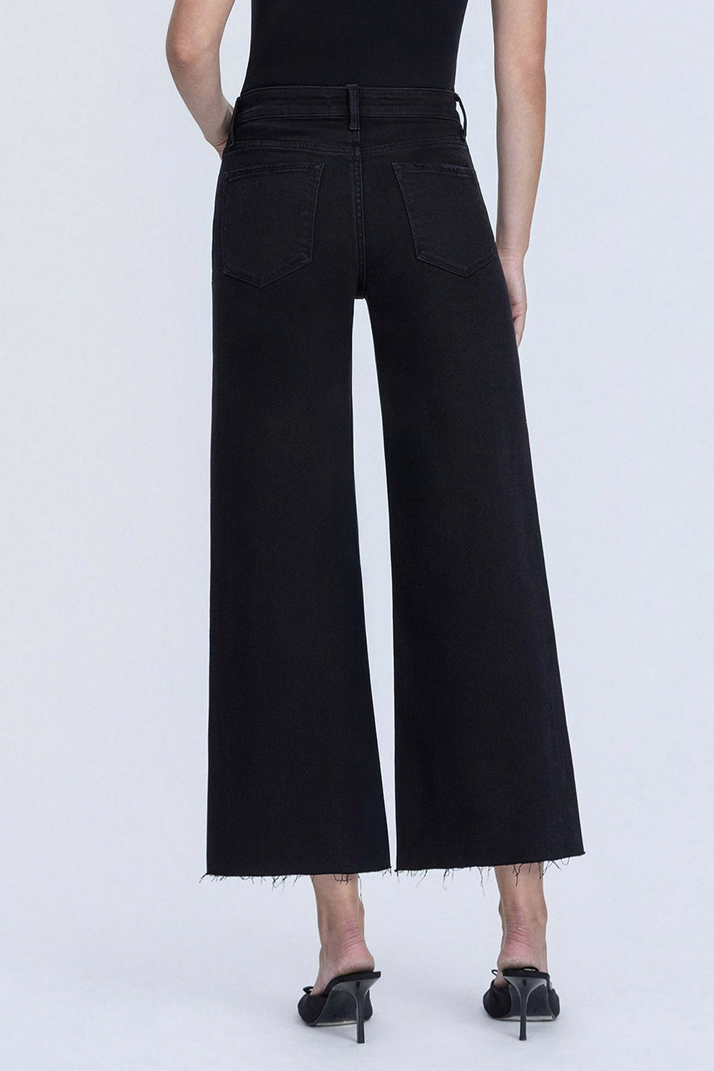 Lovervet Jet Black High Rise Raw Hem Crop Wide Leg Pant