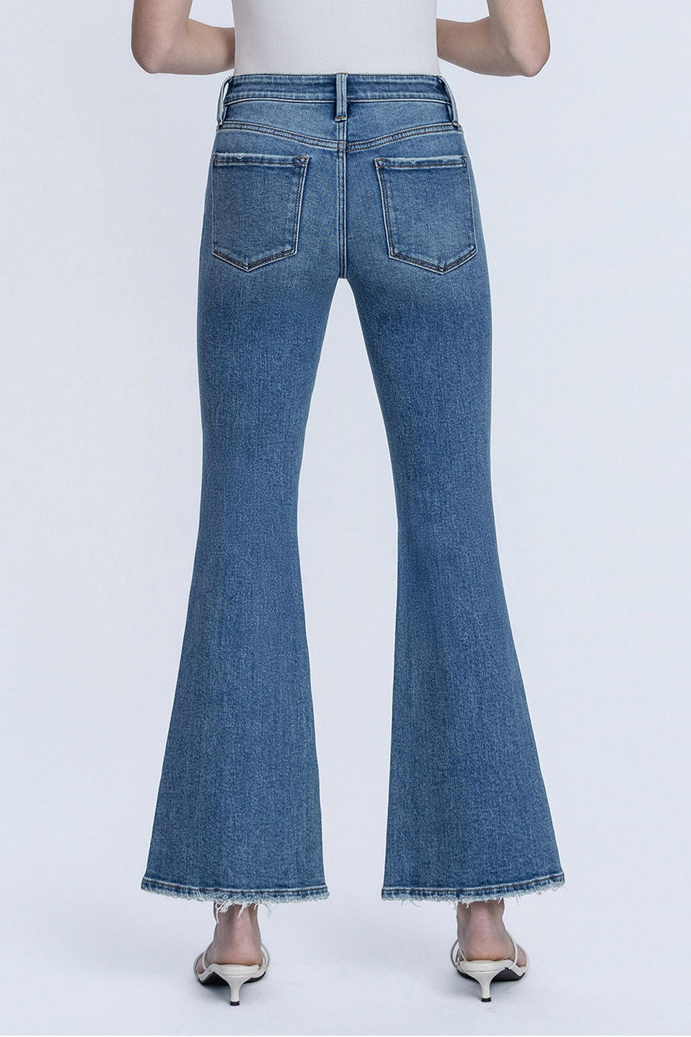 Lovervet Low Rise Medium Wash Patch Pocket Flare Jeans