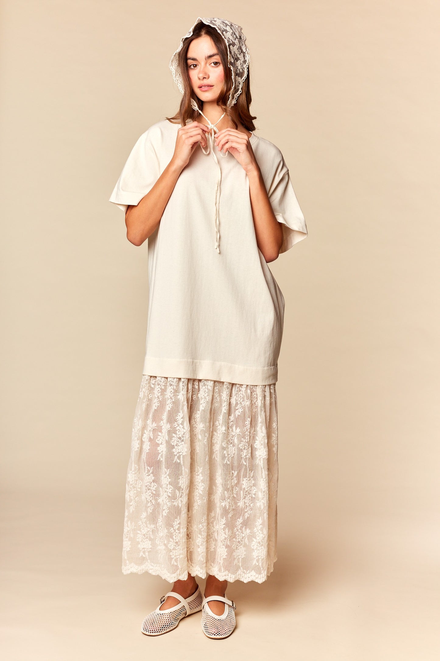 Oversized Tee Lace Hem Dress