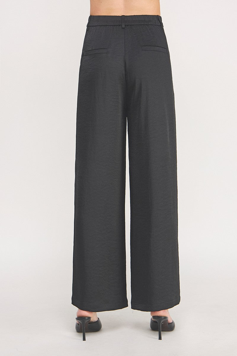 "Luna" Black Satin Single Pleat Pants