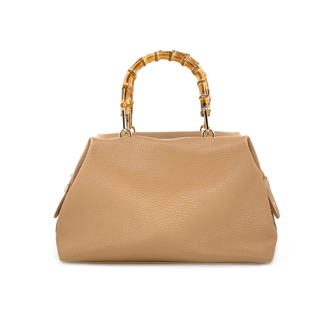 "Let's Vacay" Bamboo Handle Leather Handbag (Khaki)
