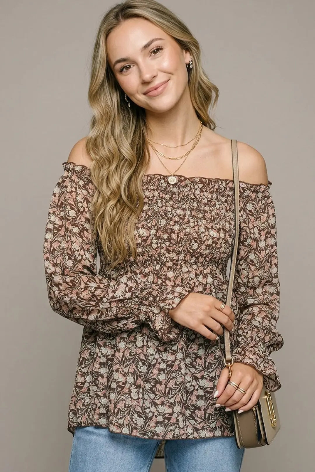 "Hanna" Off The Shoulder Floral Rouche Top