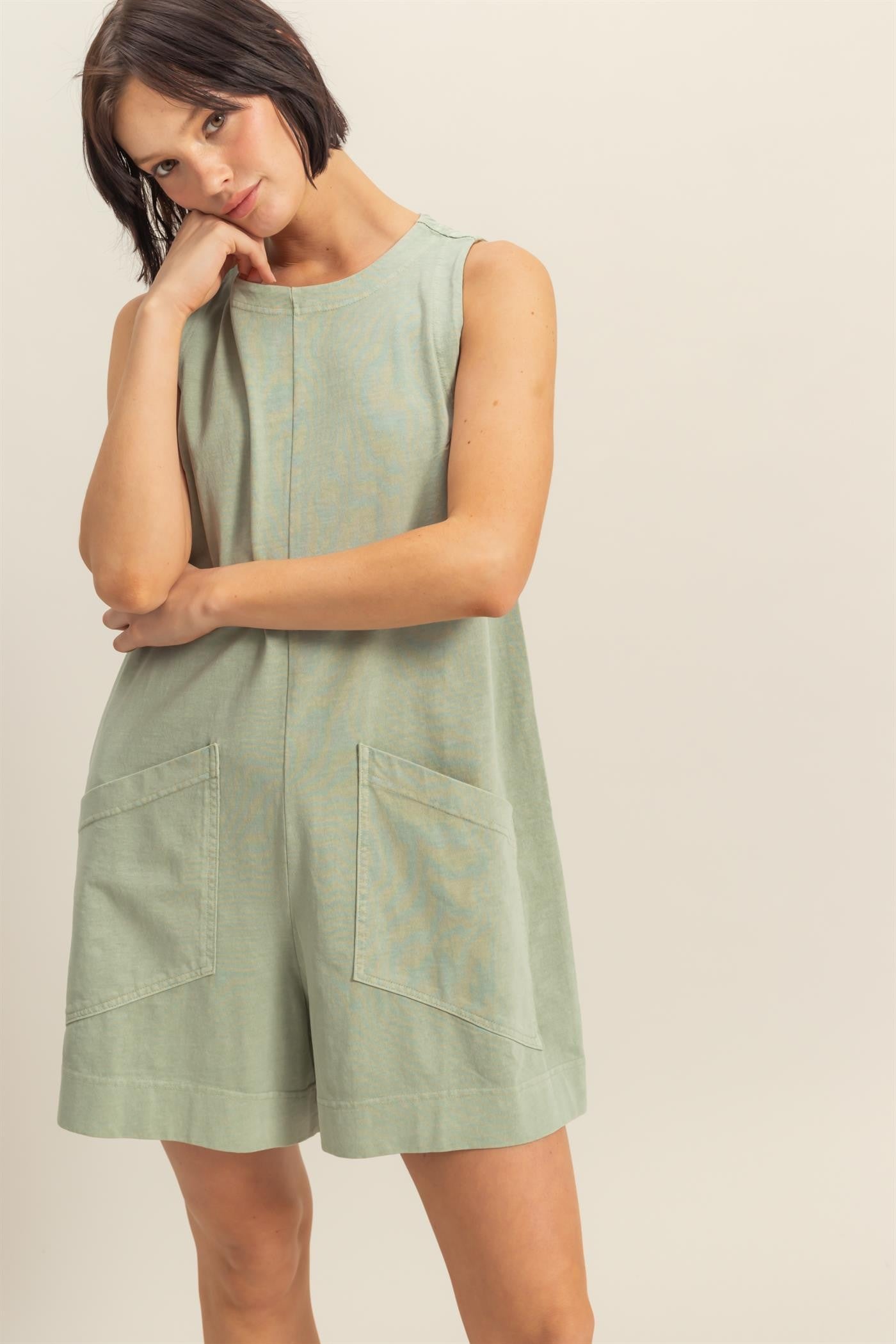 "Ashley" Sage Green Romper