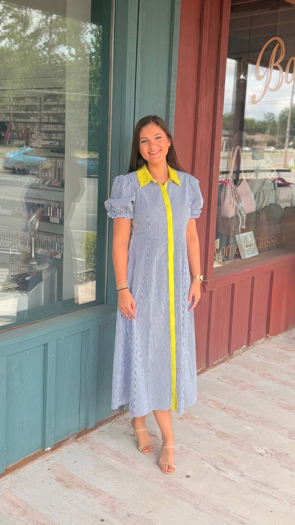 "Brooklynn" Contrast Trim Striped Classic Dress