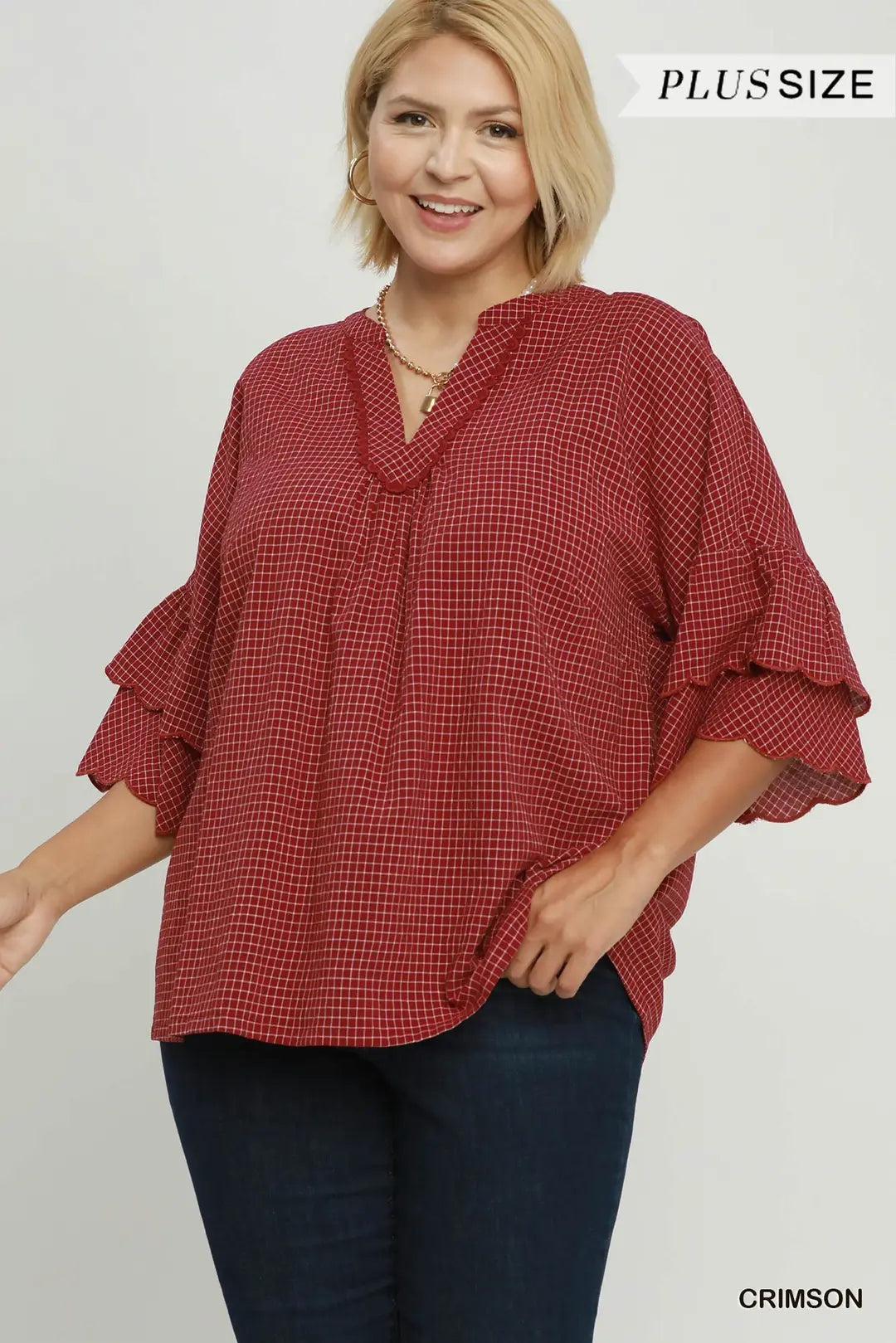 "Shae" Ruffle 3/4 Sleeve Curvy Top