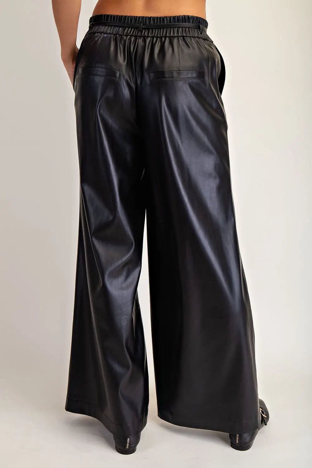 "Cecil" Faux Leather Wide Leg Draw String Pants