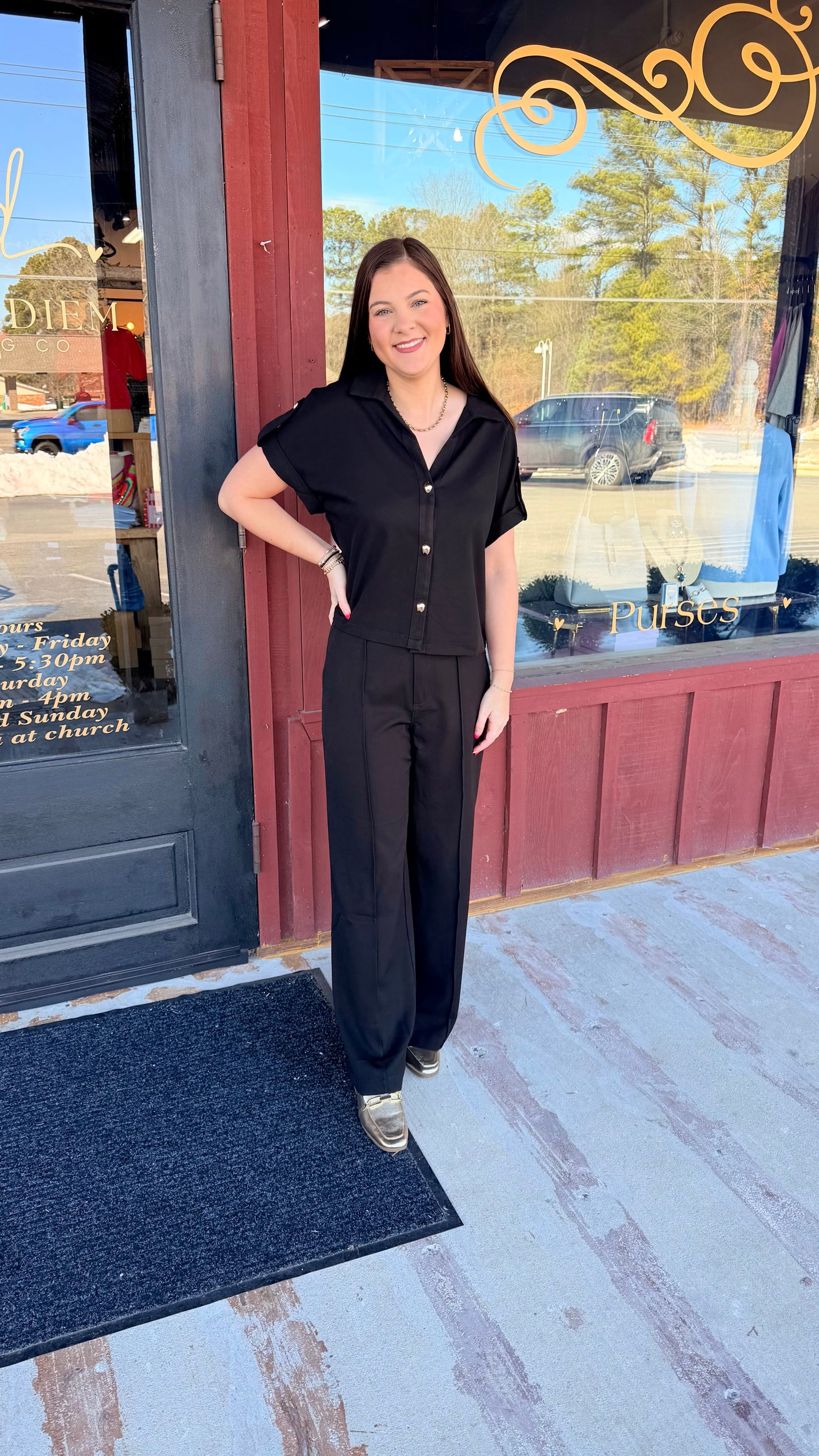 "Chicky" Chic' Black Denim Gold Button Up