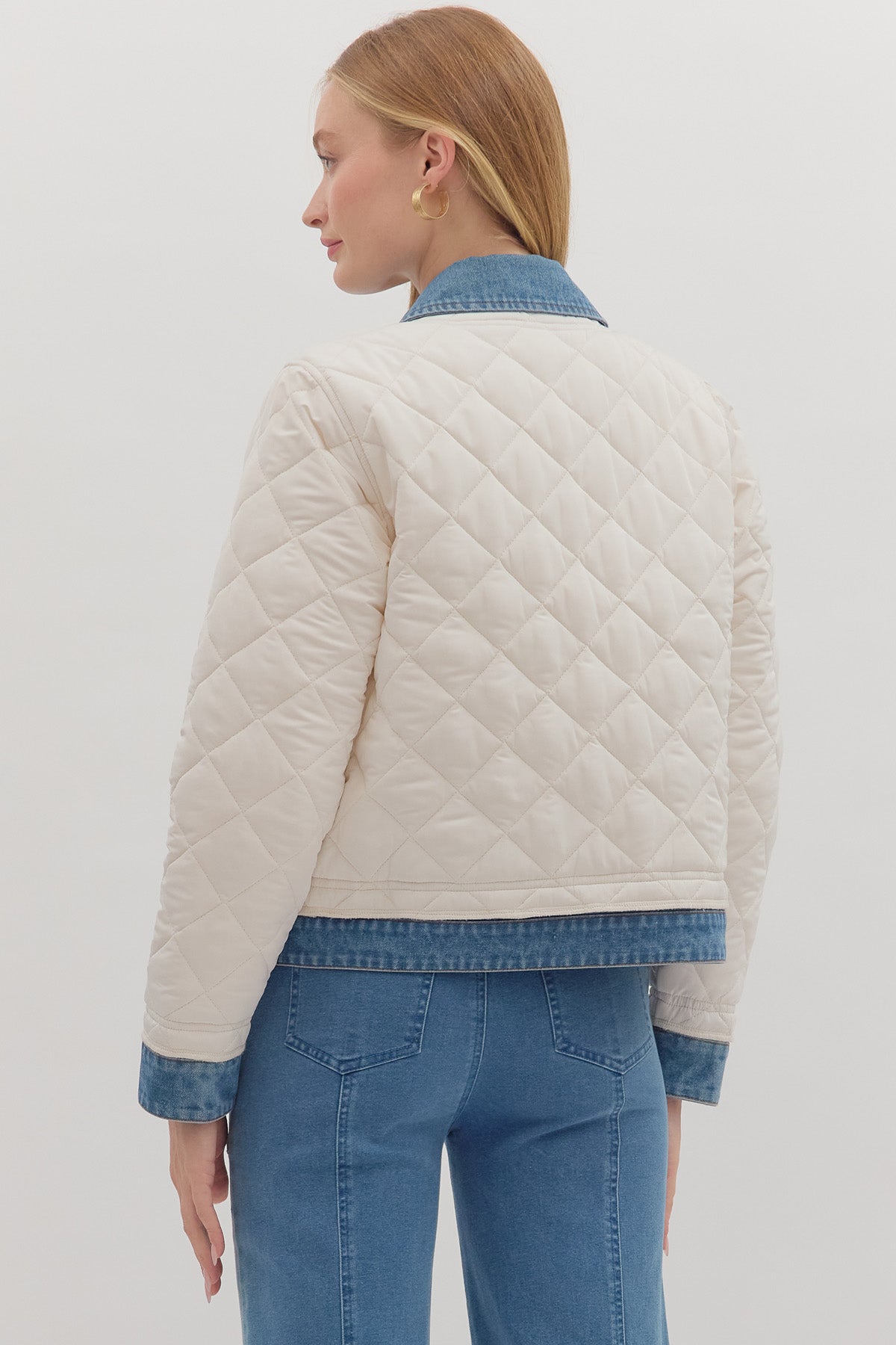"Meredith" Quilted & Denim Cream Jacket