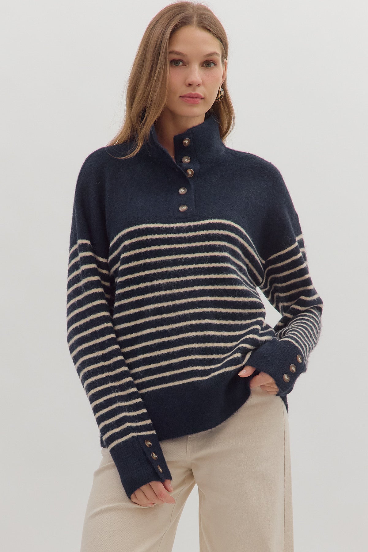 "Cindi" Striped Button Sweater
