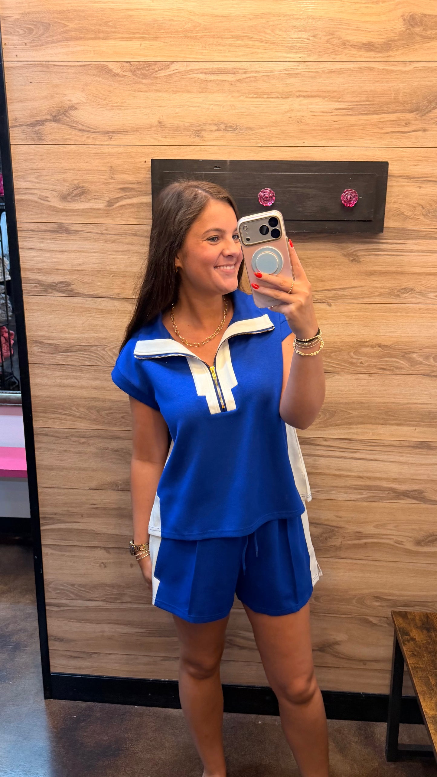 "Mindi" Collared Half Zip Short Set (Multiple Colors)