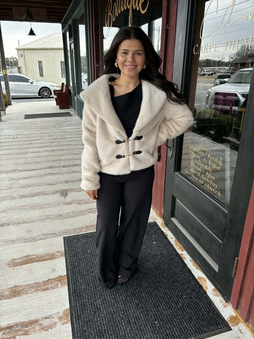 "Taye" Faux Fur Gold Buckle Coat