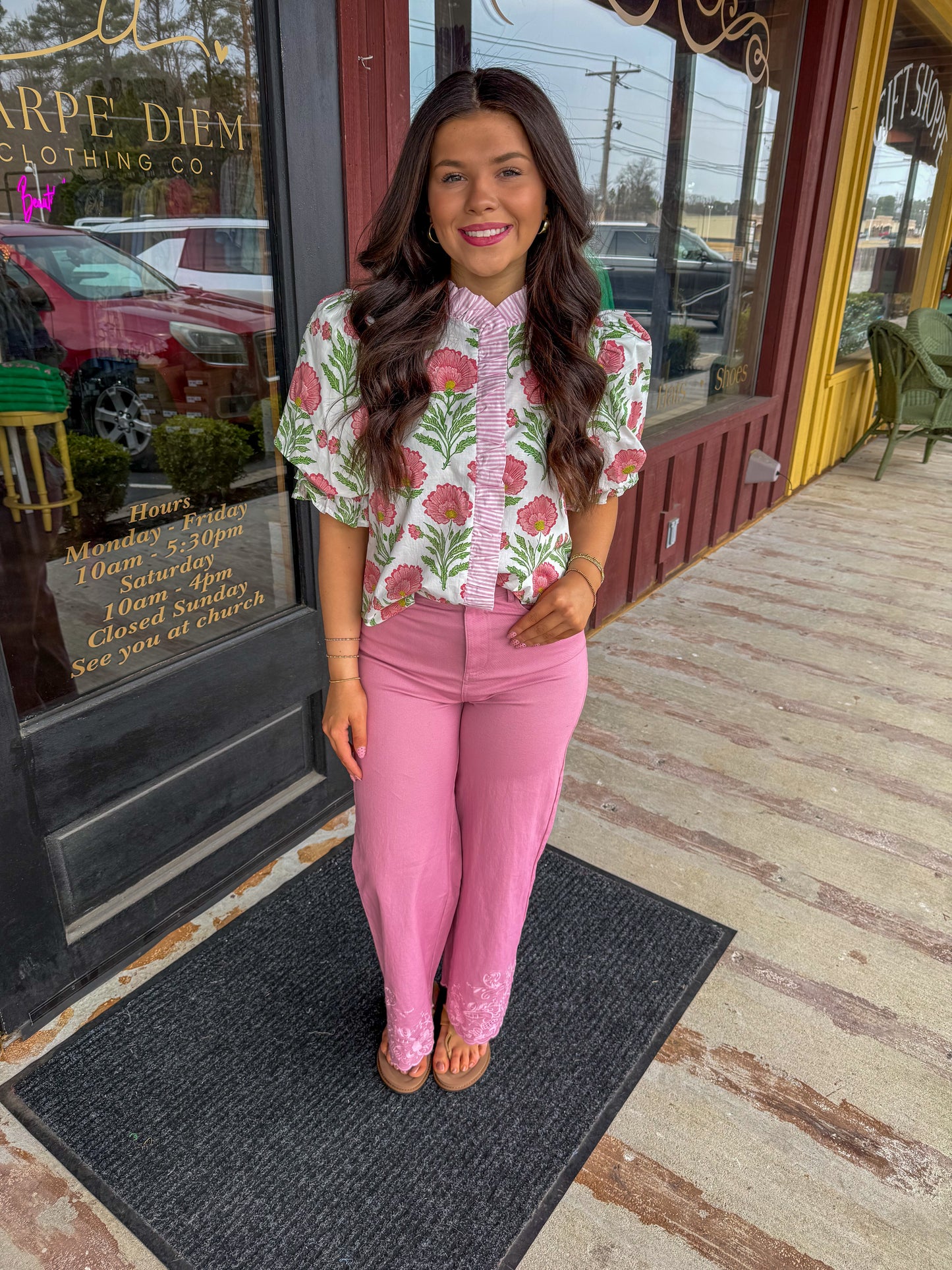 "Trisha" Wide Leg Embroidered Hem Pants