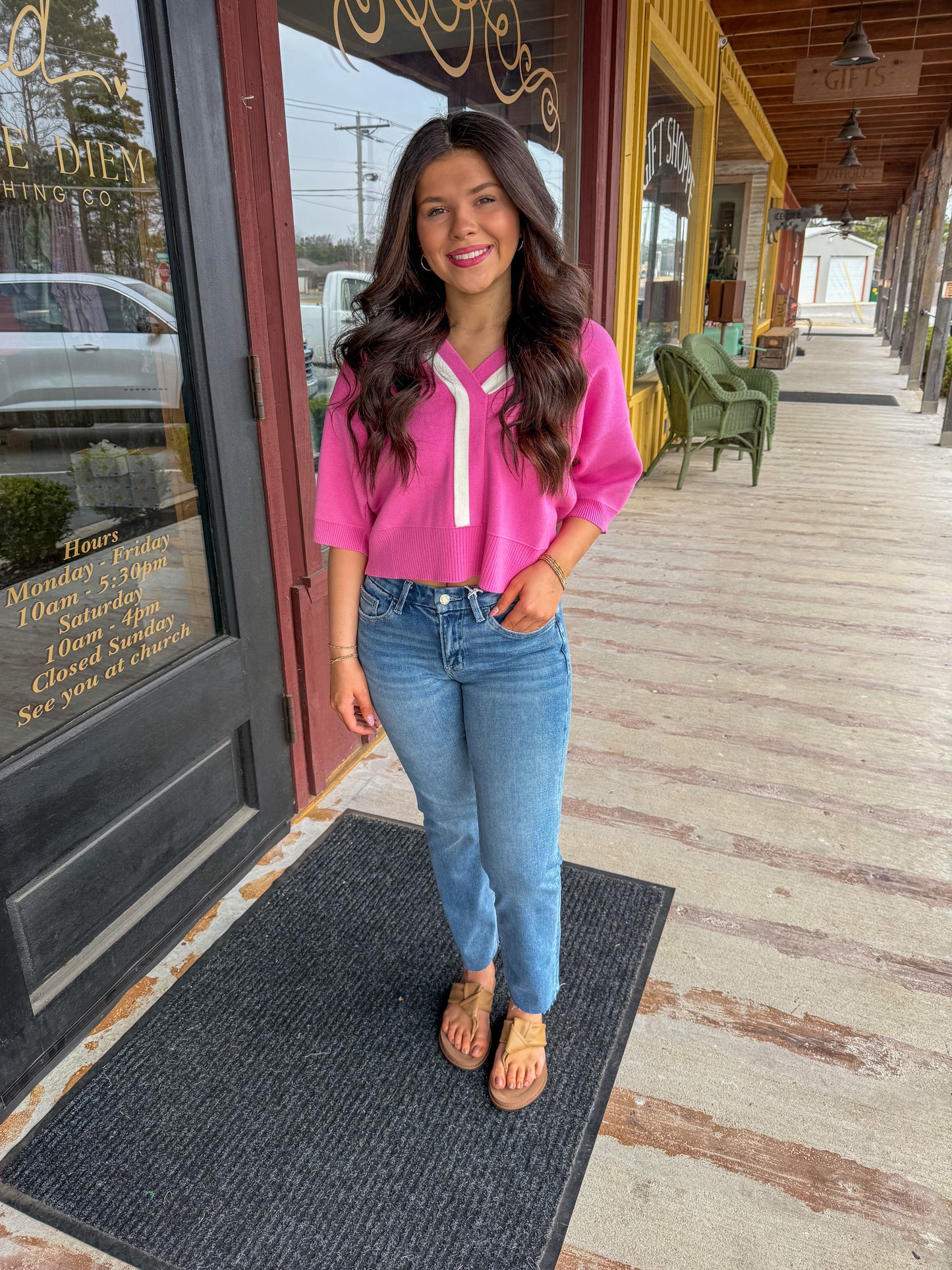 "Maren" Collared V-Neck Knit Top