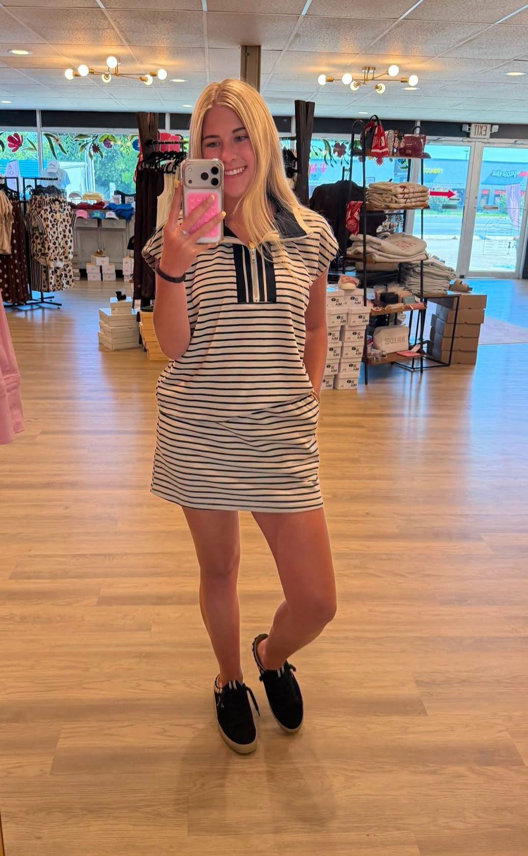 "Kayla" Striped Zip Up Skort Set