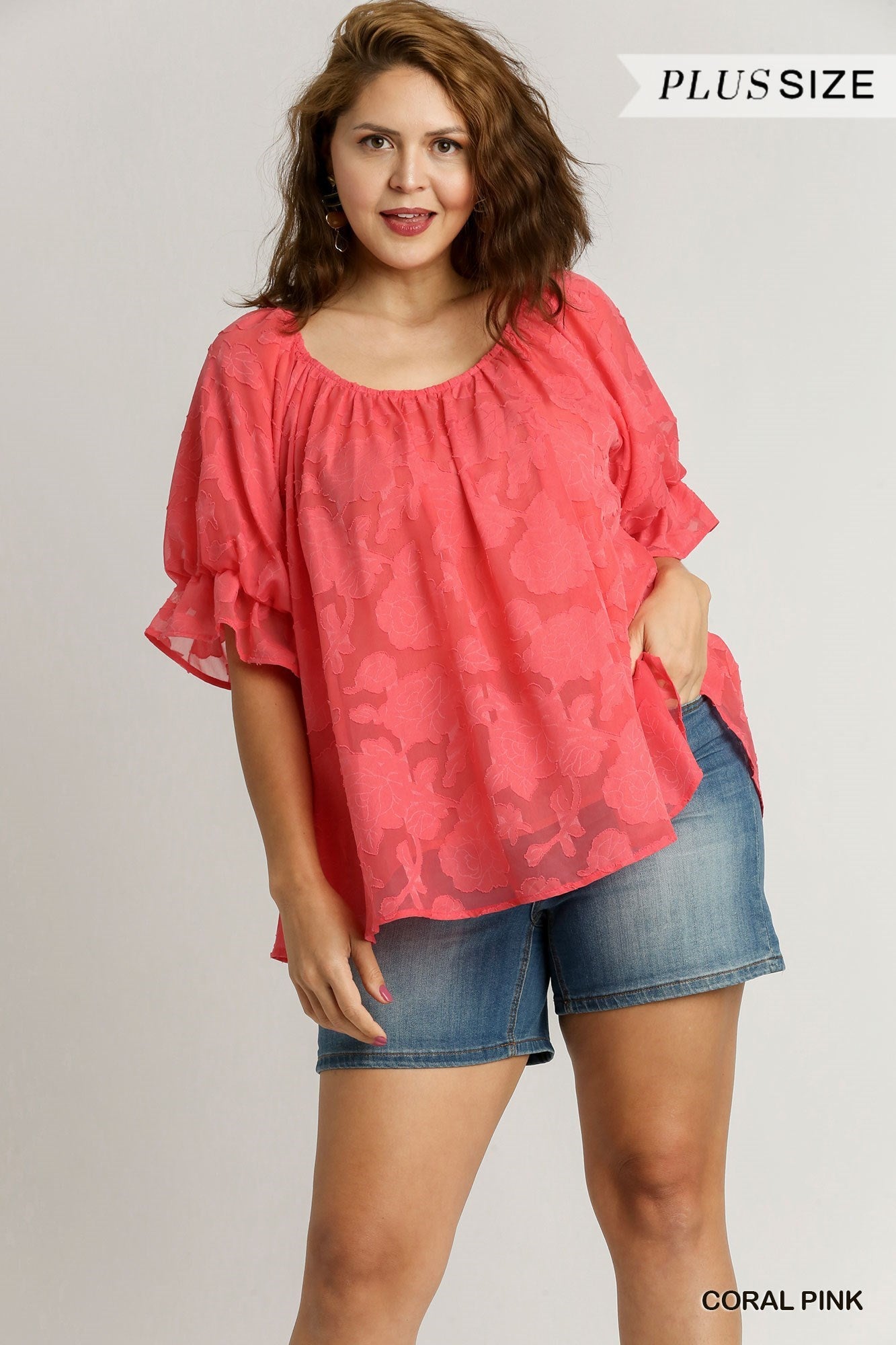 "Jacquelyn" Hot Coral Curvy Top