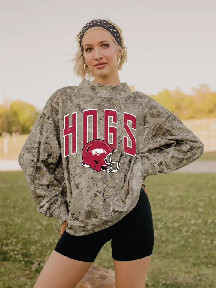 LivyLu Arkansas Helmet Camo Weekend Mock Neck