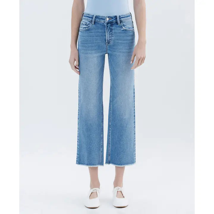 VERVET High Rise Raw Hem Crop Slim Wide Leg Jeans