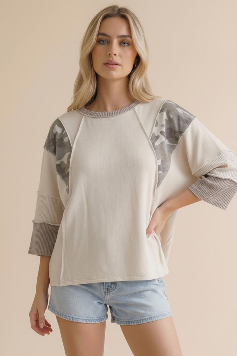 "Lacey" Oversized Colorblock Camo Curvy Tee