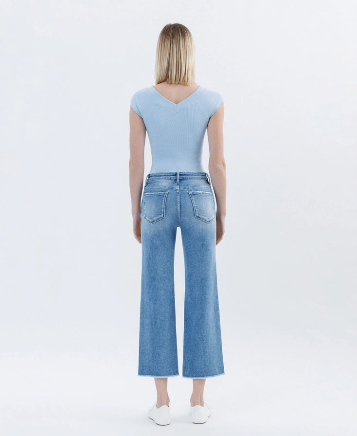 VERVET High Rise Raw Hem Crop Slim Wide Leg Jeans