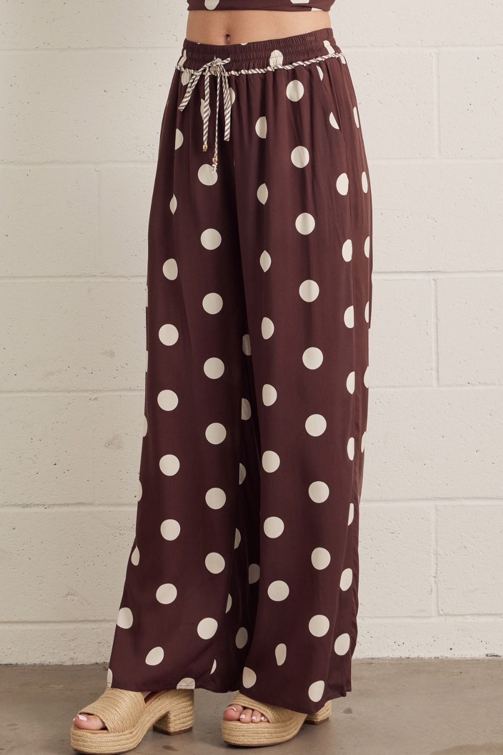 "Ainsley" Chocolate w/ Cream Polka Dot Lightweight Pants