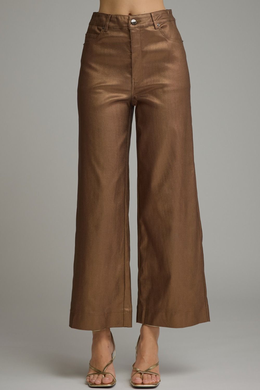 "Nikki" Metallic Shimmer Wide Leg Crop Pants