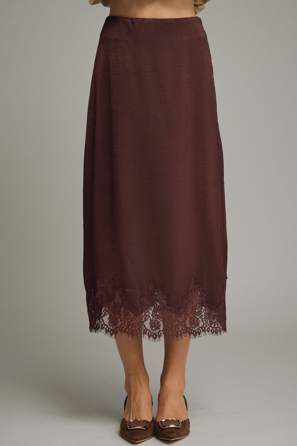 "Jenn" Satin and Lace Midi Skirt