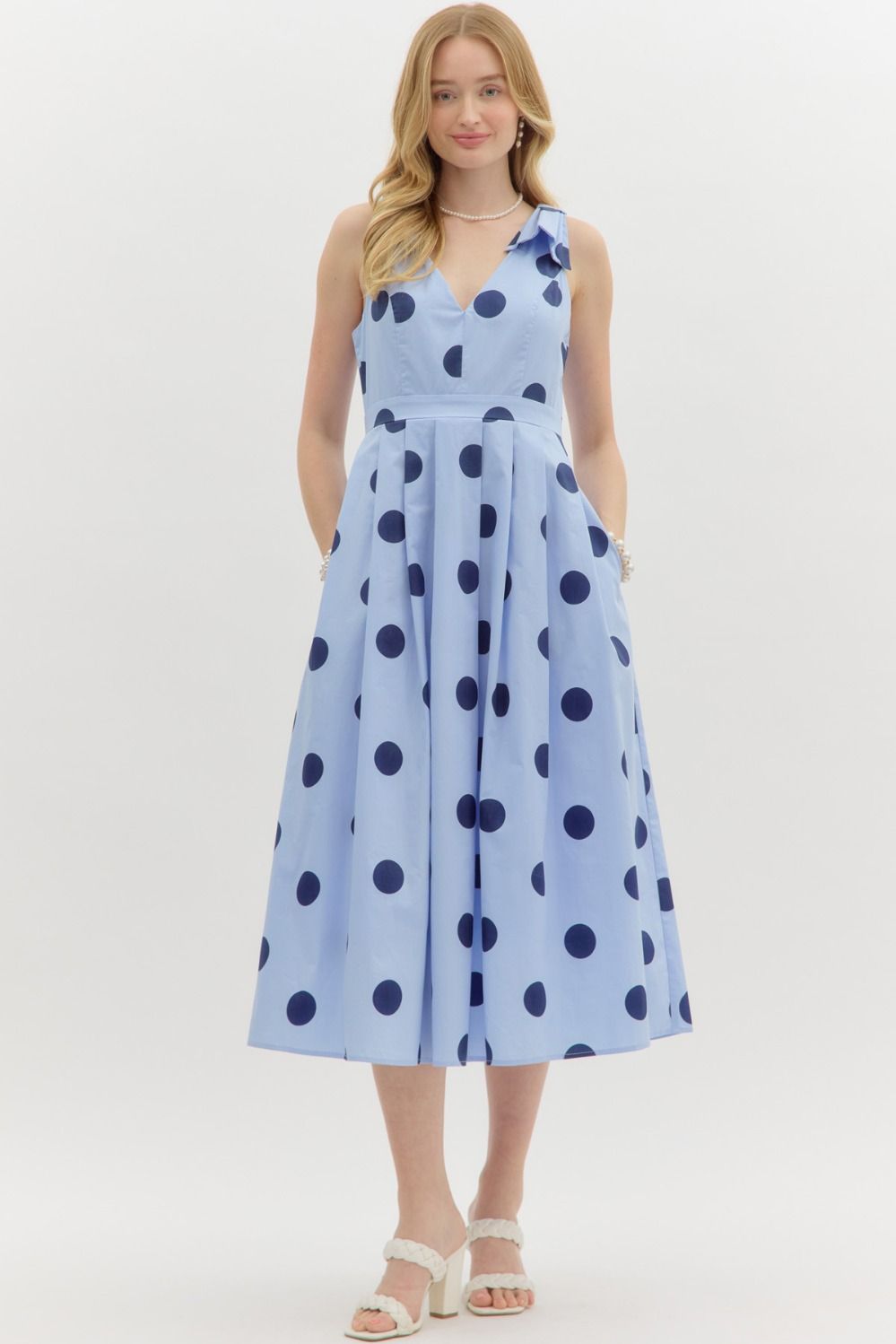 "Perfect Polka" Navy Blue Dot Midi Dress