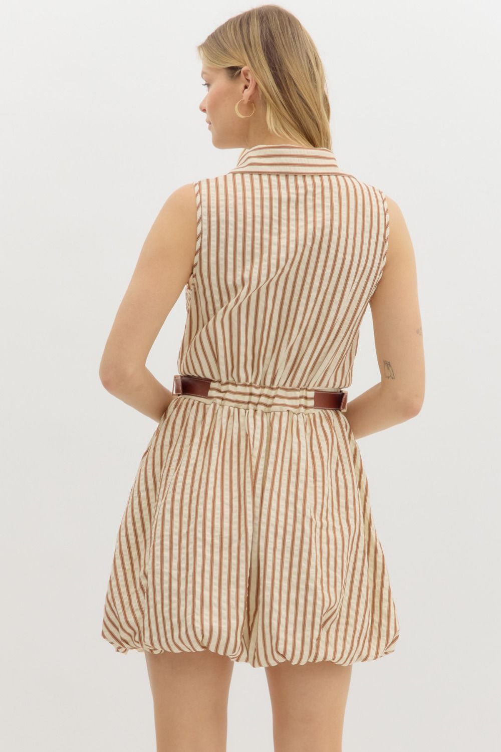 "Everly" Brown Striped Bubble Dress