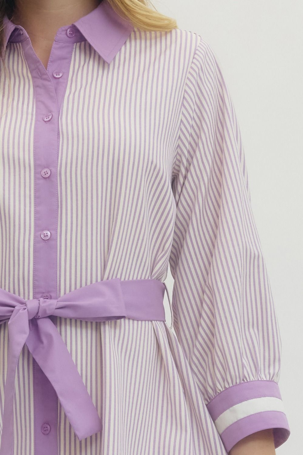 "Layla" Striped Button Up Tie Mini Dress