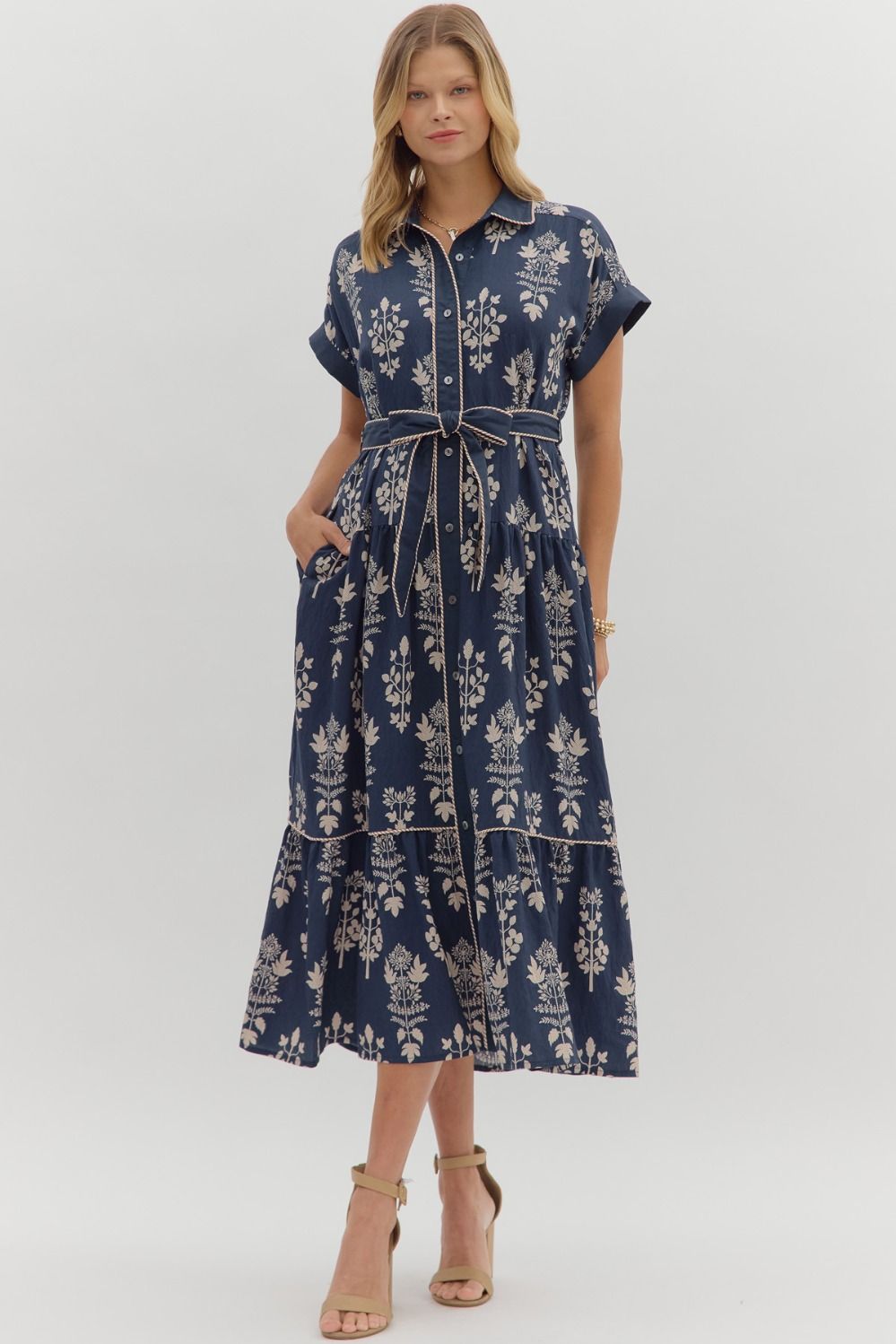 "Day Dream" Navy Blue Floral Midi Dress